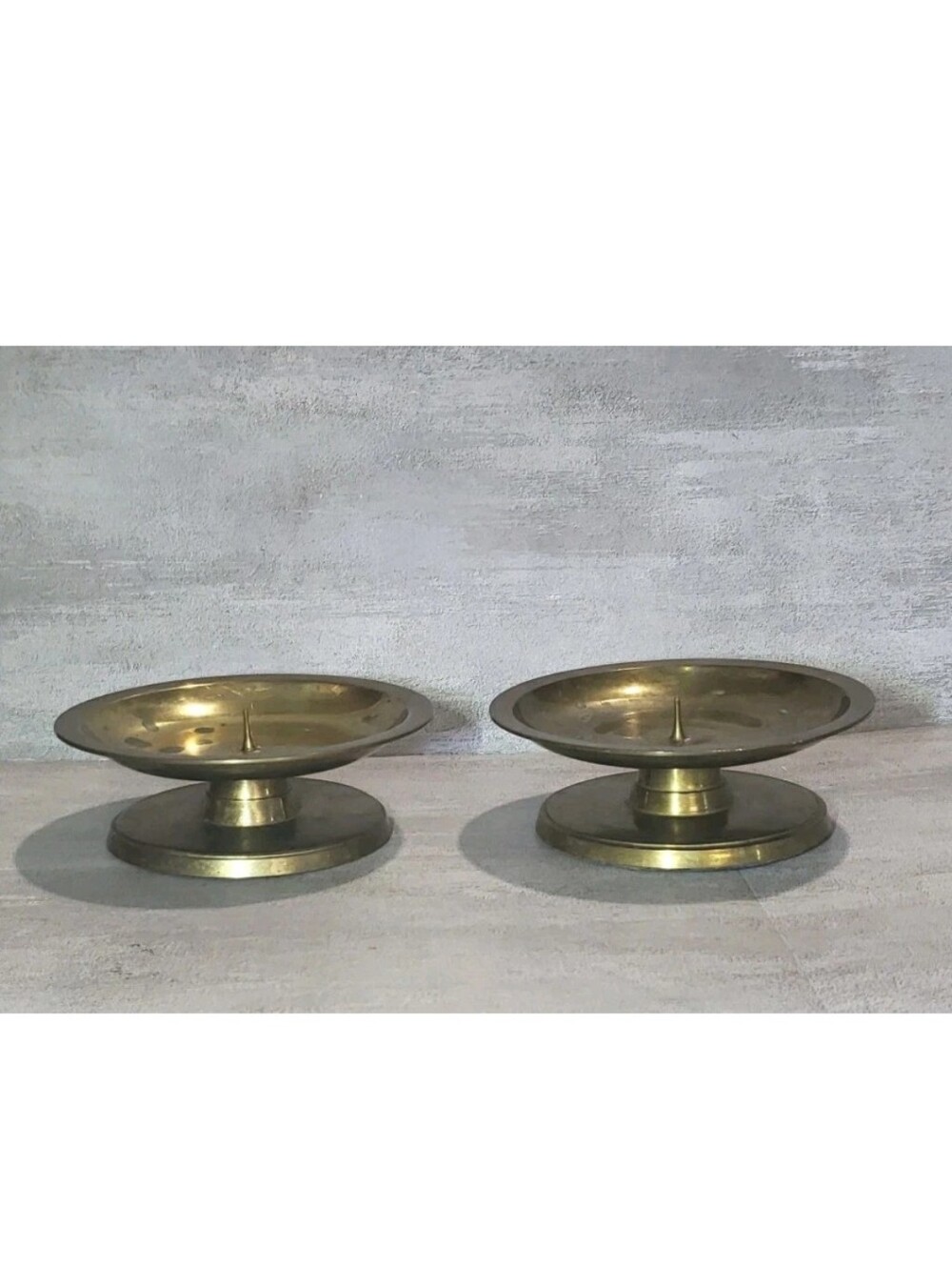 Vtg Pair  Brass Pedestal Spike Pillar Candle Holders Made In India